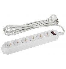 Сетевой фильтр USF-6es-3m-W-BOX Сет.фильтр базовая защита, с/з, с выкл, 6гн, 3м, ПВС, 10А,  Б0037262  ЭРА