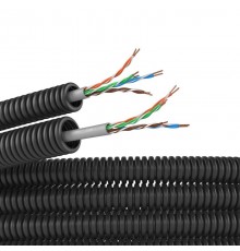 Электротруба ПНД гибкая гофрированная д. 16 мм, цвет черный, с кабелем витая пара 5EU/UTP нг(А)-HF, 100 м  7EU716100B  DKC