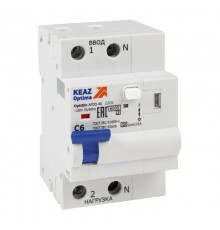 Устройство защиты от дугового пробоя с АВДТ и защ. от пов. напряж. OptiDin AFDD-40-22C6-A-У3 (2P, C6, 30mA, Uоткл 275В)  339082  КЭАЗ