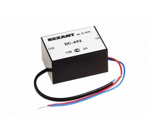 Блок питания стабилизированный 12В, 2А, внутренняя установка DC-492  34-0492  REXANT