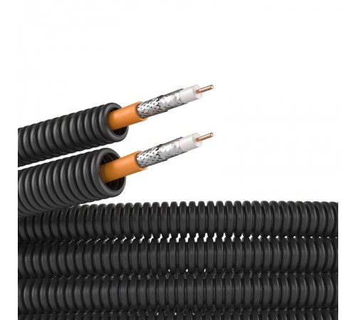 Электротруба ПНД гибкая гофрированная д. 20 мм, цвет черный, с коаксиальным кабелем SAT нг(А)-HF, 100 м  7VE720100B  DKC