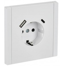 FORTE&PIANO Розетка с заземлением, со шторками в/к 16А USB A+C 18Вт FP247 белый  FP-R14-16-U22-018-K01  IEK