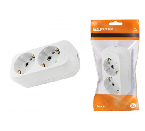 Колодка розеточная 2 гнезда 2П+З 16А 250В белая   SQ1806-0015  TDM