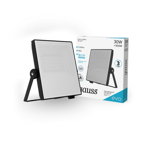 Прожектор светодиодный EVO 30W 2700 lm IP65 6500К, IK07, черный 1/30  687511330  Gauss