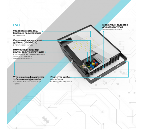 Прожектор светодиодный  EVO 70W 6300 lm IP65 6500К, IK07, черный 1/10  687511370  Gauss