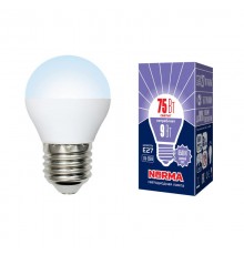 Лампа светодиодная LED-G45-9W/DW/E27/FR/NR LED. "шар", матовая. Серия Norma. 6500K  UL-00003827  Volpe