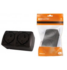 Розетка двойная 2П+3 открытой установки IP54 16А с прозрачной крышкой шоколад "Селигер"  SQ1818-0209  TDM