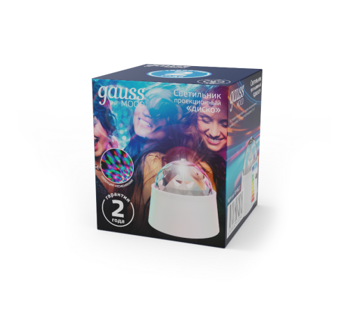 Светильник с фиксированной проекцией "диско", с кабелем электропитания и выключателем, 3W, бел. 1/50  DIY0021  Gauss