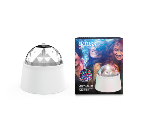 Светильник с фиксированной проекцией "диско", с кабелем электропитания и выключателем, 3W, бел. 1/50  DIY0021  Gauss