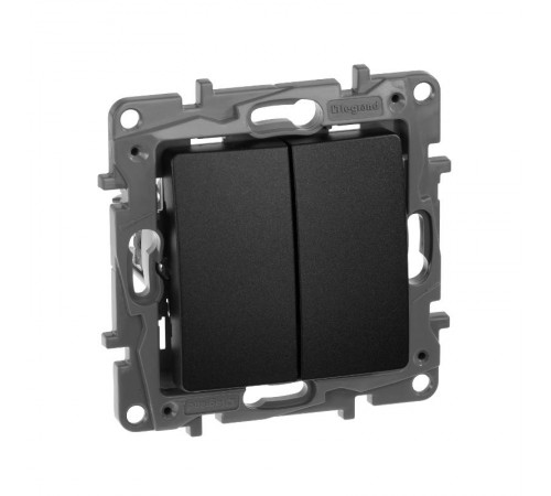 Etika Антрацит Переключатель 2-клавишный, 10А, автозажимные клеммы  672612  Legrand