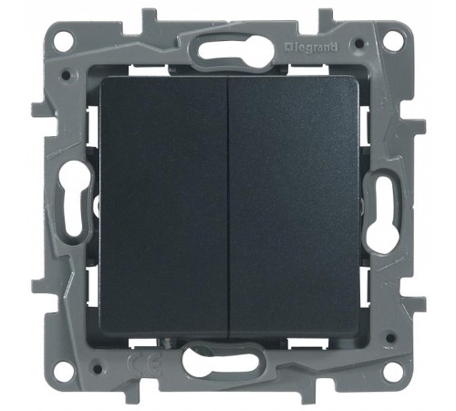 Etika Антрацит Переключатель 2-клавишный, 10А, автозажимные клеммы  672612  Legrand