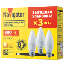 Лампа светодиодная   95 322 NLL-C37-8-230-2.7K-E27-FR-PACK3  95322  Navigator