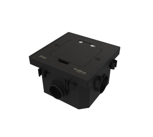 MultiDesk Лючок с розеткой 2К+З, 16А/250В, IP44 с монтажной коробкой для бетонных полов Чёрный матовый, тип MDK21  MDK21202MBC  SE