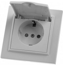 PST16-9012-01 Розетка 1-местная с/з с крышкой, 250В, 16А, серия Эрна, белый  39052  STEKKER