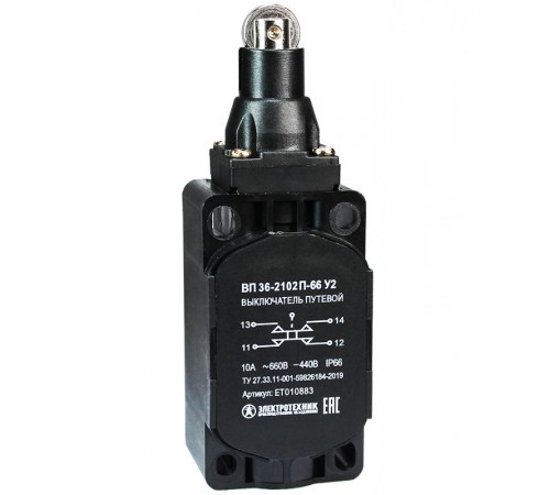 ВП 36-2102П-66 У2, толкатель с роликом, 1з+1р, мгновенный, 30х60 мм, без сальника, 3А, IP66, выключатель путевой  (ЭТ)  ET010883  Электротехник