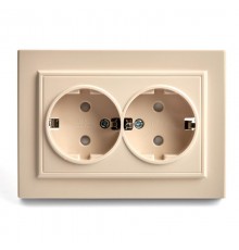 PST16-9014-02 Розетка 2-местная с/з, 250В, 16А, серия Эрна, слоновая кость  39240  STEKKER