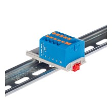 Блок распределительный с верт. адаптером на рейки  15/35мм, зажим push-in, 1 ввод 6 кв.мм, 10  подкл. 2,5 кв.мм, синий  DTP1-110-104SPUB-V  DKC