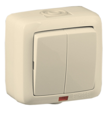 Выключатель открытой установки, двухклавишный, с индикацией, брызгозащищенный, цвет слоновая кость  ВА10-252-01  HEGEL