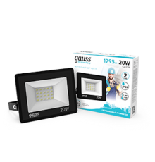 Прожектор светодиодный Elementary 20W 1745lm 4000К 200-240V IP65 черный LED 1/20  613100220  Gauss