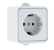 Прага Розетка 1-местная 16А с заземлением IP44 белая EKF  EKR16-028-10-44  EKF