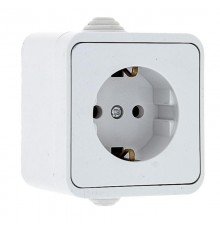 Прага Розетка 1-местная 16А с заземлением IP44 белая EKF  EKR16-028-10-44  EKF