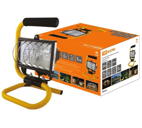 Прожектор галогенный ИО 150П 150Вт IP54 черный, переноска  SQ0302-0013  TDM