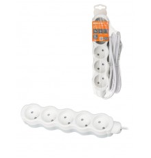 Удлинитель бытовой "Люкс" УЛ5 5 гнезд, 3м, б/з, с з/ш, ПВС 2х0,75 мм2 10А/250В бело-серый  SQ1303-0230  TDM