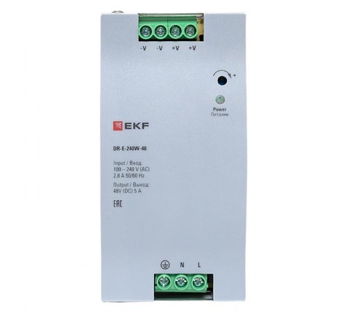 Блок питания на дин рейку 240 Вт,Uвх ~ 220 В AC, Uвых - 48 В DC постоянного тока DR-E-240W-48 EKF
