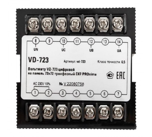 VD-723 Вольтметр цифровой на панель (72х72) трехфазный EKF PROxima  vd-723  EKF