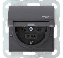 Gira S-55 Антрацит Розетка с/з с крышкой  045428  Gira