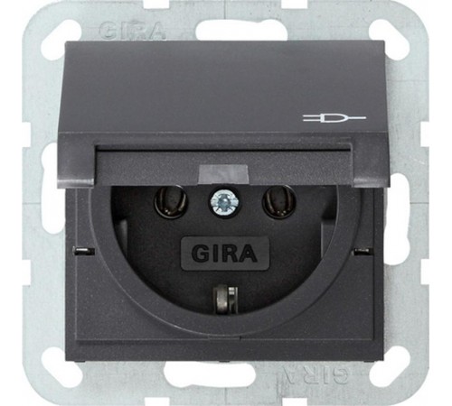 Gira S-55 Антрацит Розетка с/з с крышкой  045428  Gira