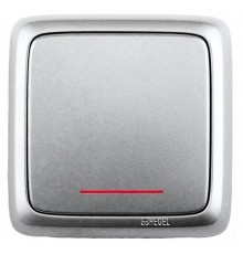 Выключатель открытой установки, одноклавишный, с индикацией, цвет серебро  ВА16-112-06  HEGEL