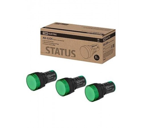 STATUS Лампа сигнальная AD-22DS, LED, d22 мм, 24-440 В AC/DC, зеленый  SQ0702-0092  TDM