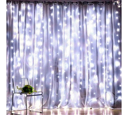 Гирлянда световая  Дождь/Занавес 3*3 м, ЕNIGW - 400W  , 400 диодов, холодный белый, 8 режимов, 220V, IP20  Б0051875  ЭРА