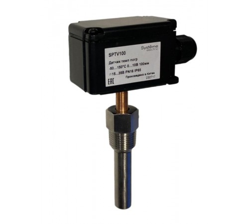 Датчик температуры погружной, -50...+150°С 0...10В 100мм =15...35В с гильзой 50мм  SPTV100  SE