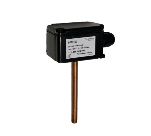 Датчик температуры погружной, -50...+150°С 0...10В 100мм =15...35В с гильзой 50мм  SPTV100  SE