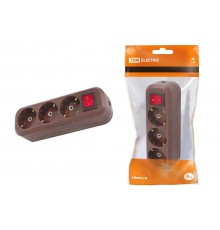 Колодка розеточная 3 гнезда 2П+3 с выключателем16А 250В "Эко" (бук)   SQ1806-0063  TDM