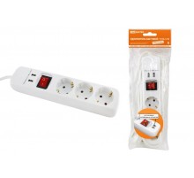 Удлинитель бытовой  У03В-USB 3 гнезда, 2USB разъема, 1,5 метра, вык., з/к, ПВС 3х1мм2  16А/250В   SQ1303-0301  TDM