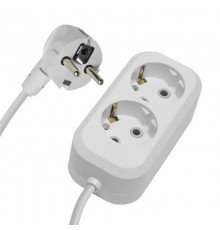 HM01-21-02 Удлинитель 2-местный с/з 3x0,75мм2, 2м, 220В, 10А, серия Home (У10-001), белый  39205  STEKKER