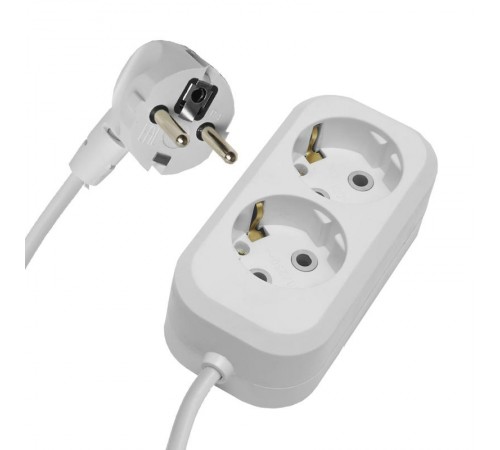 HM01-21-03 Удлинитель 2-местный с/з 3x0,75мм2, 3м, 220В, 10А, серия Home (У10-001), белый  39206  STEKKER
