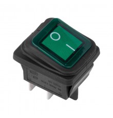 Выключатель клавишный 250V 15А (4с) ON-OFF зеленый с подсветкой ВЛАГОЗАЩИТА  36-2362  REXANT