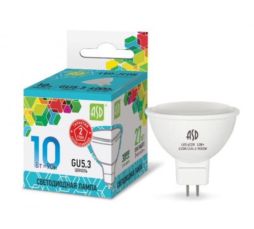 Лампа светодиодная LED-JCDR-standard 10Вт 230В GU5.3 4000К 900Лм  4690612015828  ASD