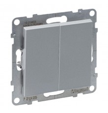 SUNO Выключатель двухклавишный 10А 250В. Безвинтовые зажимы. Цвет "Алюминий"  721305  Legrand