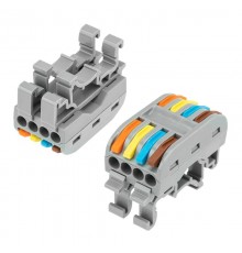 Клемма СМК 222-424D проходная 4-полюсная, с креплением на DIN-рейку (0,08-4 мм) серая (50 шт./уп.)  07-5237  REXANT