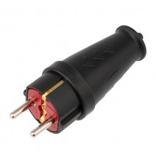 Вилка влагозащищенная прямая COMPACT, с/з, 16А, IP44 каучук, черная  111-200  REXANT