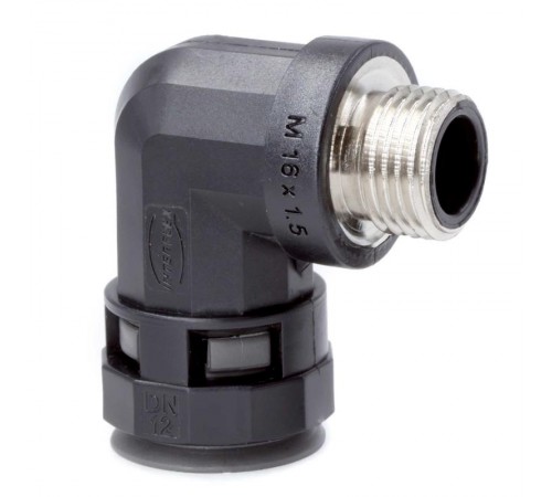 Муфта 90 грд. труба-коробка с металлической резьбой DN 17 мм, М20х1,5, полиамид, цвет черный  PAZ17M20N  DKC