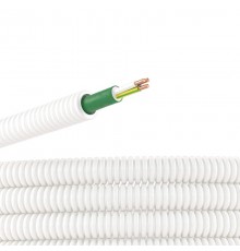 Электротруба ПЛЛ гибкая гофр. не содержит галогенов д.20мм, цвет белый,с кабелем ППГнг(А)-HF 3x1,5мм РЭК "ГОСТ+",50м  8L82050HF  DKC