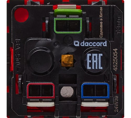 Розетка с заземлением, безвинтовые зажимы - без шторок 16А 250В - 90°- 2 модуля - красный  4525054  Daccord