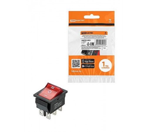 KCD4-203N 250В AC/DC, 2P, 15А, (6с), ON-OFF-ON, c нейтралью, черный корпус, красная клавиша, LED  SQ0703-0051  TDM