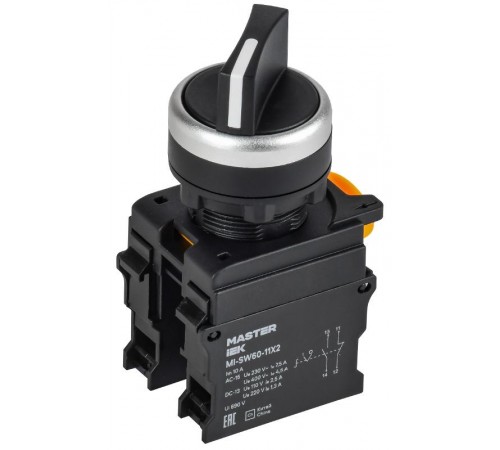 Переключатель 2 полож. 1NO+1NC чёрный MASTER  MI-SW60-11X2-3-24-2-K02  IEK